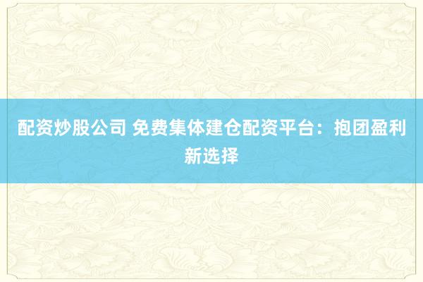 配资炒股公司 免费集体建仓配资平台：抱团盈利新选择