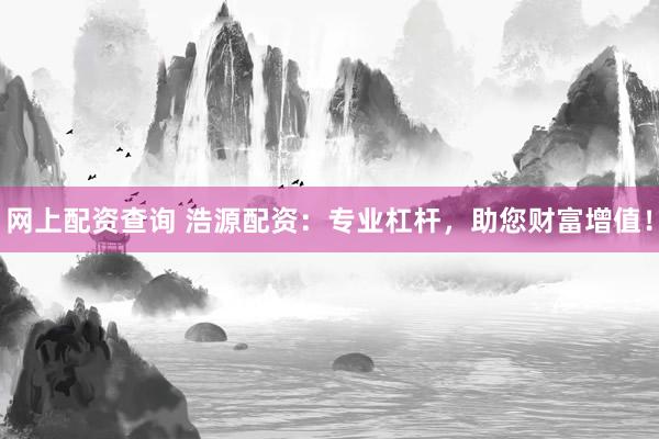 网上配资查询 浩源配资：专业杠杆，助您财富增值！