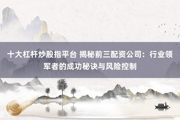 十大杠杆炒股指平台 揭秘前三配资公司：行业领军者的成功秘诀与风险控制
