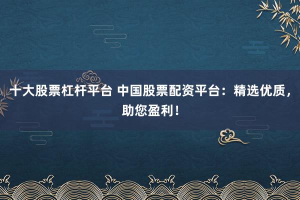 十大股票杠杆平台 中国股票配资平台：精选优质，助您盈利！
