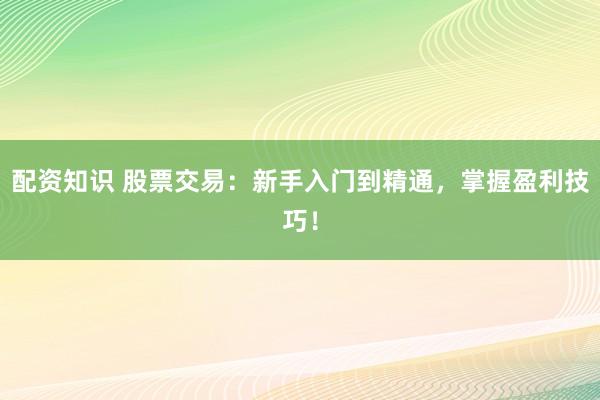 配资知识 股票交易：新手入门到精通，掌握盈利技巧！