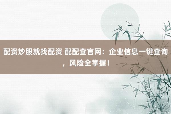 配资炒股就找配资 配配查官网：企业信息一键查询，风险全掌握！