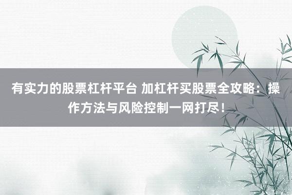 有实力的股票杠杆平台 加杠杆买股票全攻略：操作方法与风险控制一网打尽！