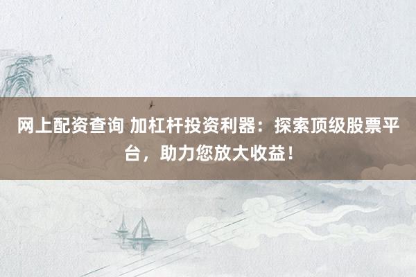 网上配资查询 加杠杆投资利器：探索顶级股票平台，助力您放大收益！